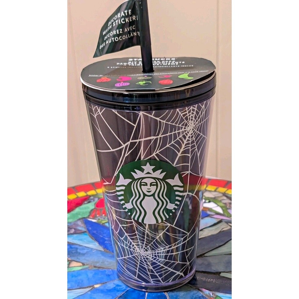 Starbucks Halloween 2021 Glow In The Dark Spider Web Cold Cup Tumbler 16oz NWT